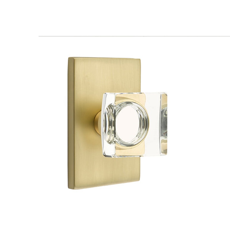Emtek Modern Square Crystal Knob with Modern Rectangular Rosette