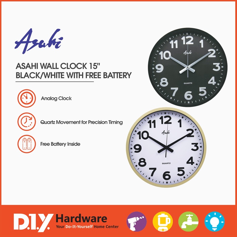 Asahi by DIY Hardware Wall Clock 15 White Hc1015B Bas