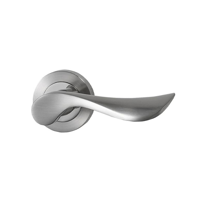 Eden Lever on Rose Privacy Door Set Satin Nickel